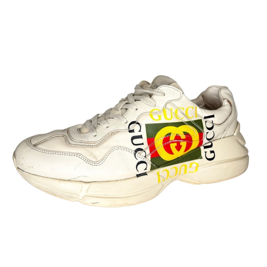 Gucci Mens Apollo Ivory White Leather Sneaker Shoe Sz 9.5